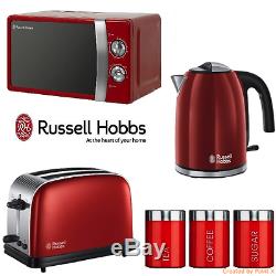 Russell Hobbs Colours Plus Red Kettle and Toaster Set Microwave With Canisters