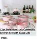 12pc Steel Non Stick Cookware Set Pan Set With Glass Lids Kitchen Pots- Pink