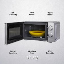 20L Manual Microwave Silver 700W with 5 Power Levels & Timer, Button & Dial C