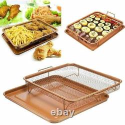 2 Piece Copper Crisper Set Non Stick Oven Baking Tray Crisping Mesh Basket Gift