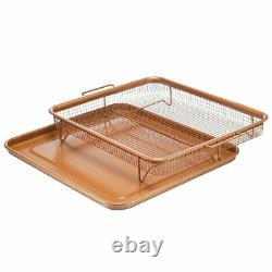 2 Piece Copper Crisper Set Non Stick Oven Baking Tray Crisping Mesh Basket Gift