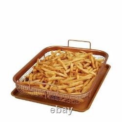 2 Piece Copper Crisper Set Non Stick Oven Baking Tray Crisping Mesh Basket Gift