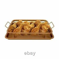 2 Piece Copper Crisper Set Non Stick Oven Baking Tray Crisping Mesh Basket Gift