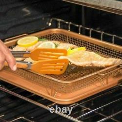 2 Piece Copper Crisper Set Non Stick Oven Baking Tray Crisping Mesh Basket Gift