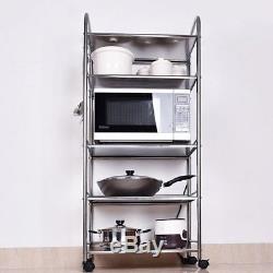 5 Tiers Mobile Trolley Kitchen Baker's Rack Microwave Oven Stand Storage v5-60