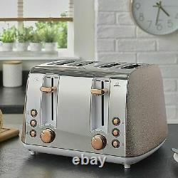 800W Microwave Rapid Boil Jug Kettle & 4 Slot Toaster Sparkle Rose Gold Set NEW