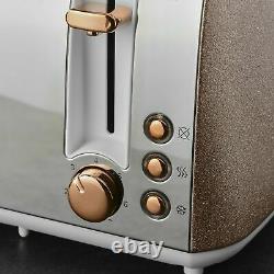800W Microwave Rapid Boil Jug Kettle & 4 Slot Toaster Sparkle Rose Gold Set NEW