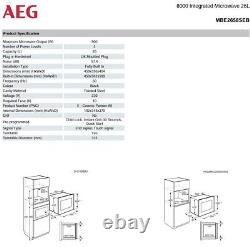 AEG MBE2658SEB Built In Microwave In Black 900with26L + 2 Year Warranty (New)