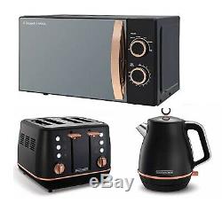 Black-Rose Gold Microwave Russell Hobbs with Morphy Richards Kettle and Toaster