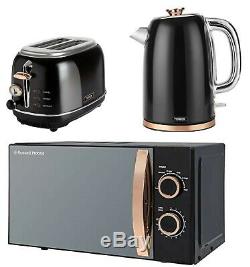 Black Rose Gold Set Cordless Kettle Toaster Tower and Russell Hobbs Microwave