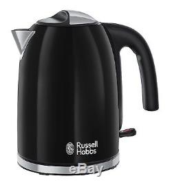 Black Russell Hobbs Microwave Kettle Toaster+Tea Coffee Sugar Canisters SET NEW