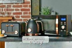 Brooklyn Black & Rose Gold Microwave, Kettle & Toaster Set