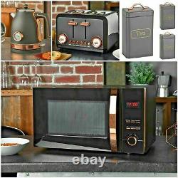 Brooklyn Black & Rose Gold Microwave, Kettle & Toaster Set + CANISTERS