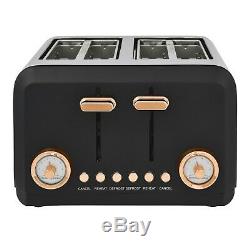 Brooklyn Black & Rose Gold Microwave, Kettle & Toaster Set + FREE CANISTERS