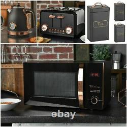 Brooklyn Black & Rose Gold Microwave, Kettle & Toaster Set Plus CANISTERS