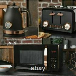 Brooklyn Black & Rose Gold Microwave Kettle & Toaster kitchen Set Multi-add