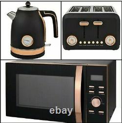 Brooklyn Black & Rose Gold Microwave Kettle & Toaster kitchen Set Multi-add