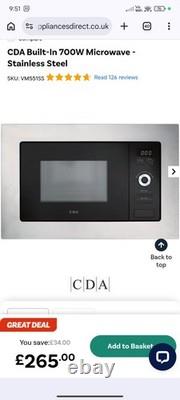 CDA VM551SS 17L 700W Built-In Microwave Oven Stainless Steel