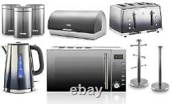 Complete Kitchen Set Ombre Kettle Toaster Microwave Oven Bread Bin Canisters NEW