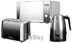 Daewoo Ombre 1.7L Kettle, 2 Slice Toaster & 20L Microwave Kitchen Set Black