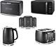 Glitz Kettle 4-slice Toaster Bread Bin Canisters & Microwave Set Of 5 In Black
