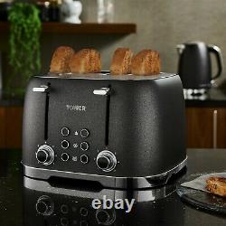 Glitz Kettle 4-Slice Toaster Bread Bin Canisters & Microwave Set of 5 in Black