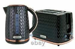 Goodmans Black and Copper Textured Effect Microwave Kettle and Toaster