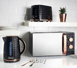 Goodmans Kitchen Set Microwave Toaster & Kettle Black & Copper Textured 3pc