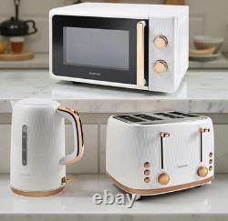 Goodmans Kitchen Set Microwave Toaster & Kettle White, Rose Gold Honeycomb Set