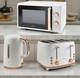 Goodmans Kitchen Set Microwave Toaster & Kettle White, Rose Gold Honeycomb Set