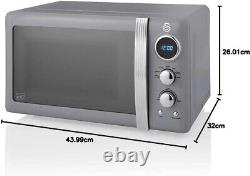 Grey Digital Microwave 20 Litre 800w SWAN Retro Countertop Style 6 Power Levels