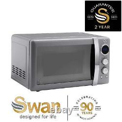 Grey Retro Microwave Oven, 1950's Style, Digital 20L 800W Swan SM22030GRN