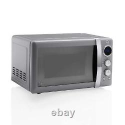 Grey Retro Microwave Oven, 1950's Style, Digital 20L 800W Swan SM22030GRN