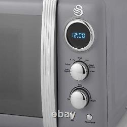 Grey Retro Microwave Oven, 1950's Style, Digital 20L 800W Swan SM22030GRN