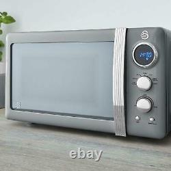 Grey Retro Microwave Oven, 1950's Style, Digital 20L 800W Swan SM22030GRN