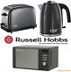 Grey Stainless Steel Russell Hobbs Microwave Kettle & Toaster Kitchen Bundle Set