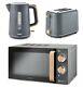 Grey Wood Kitchen Set Of Microwave Electric Kettle And Toaster Tower Scandi New