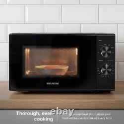 Hyundai 800W 20L Black Solo Microwave, Dial Control, Stainless Steel Interior, D