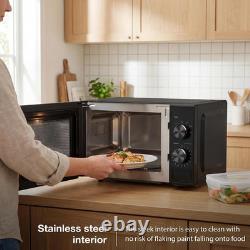 Hyundai 800W 20L Black Solo Microwave, Dial Control, Stainless Steel Interior, D