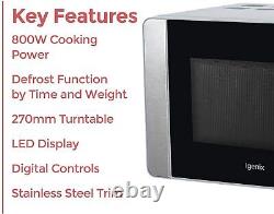 Igenix IG2086 800w Solo Microwave Oven Digital Control 20L Stainless Steel