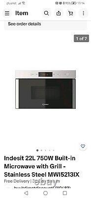 Indesit 22L 750W Built-in Microwave with Grill Stainless Steel MWI5213IX