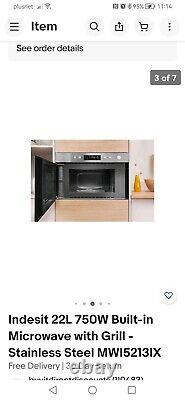 Indesit 22L 750W Built-in Microwave with Grill Stainless Steel MWI5213IX