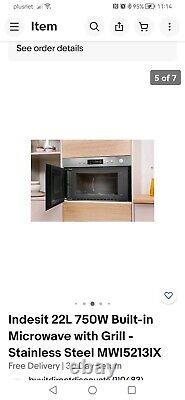 Indesit 22L 750W Built-in Microwave with Grill Stainless Steel MWI5213IX