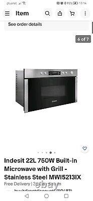 Indesit 22L 750W Built-in Microwave with Grill Stainless Steel MWI5213IX