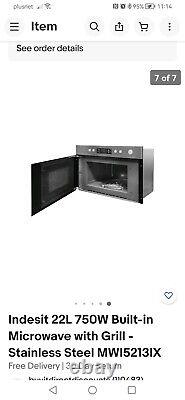 Indesit 22L 750W Built-in Microwave with Grill Stainless Steel MWI5213IX