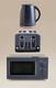 Kettle Toaster Microwave Kitchen Set Navy Stainless Steel Stylish Elegant Gift