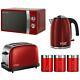 Microwave Kettle Toaster Set +tea, Coffee And Sugar Canisters Red, Black, Cream