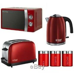 Microwave Kettle Toaster Set +Tea, Coffee and Sugar Canisters Red, Black, Cream
