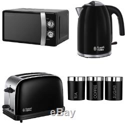 Microwave Kettle Toaster Set +Tea, Coffee and Sugar Canisters Red, Black, Cream