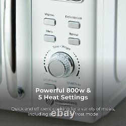 Microwave Oven Digital Mirror Door White & Chrome Defrost LED Display 800W 20L